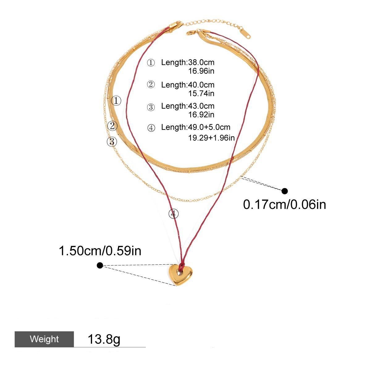 18K gold heart with multi-layer chain design trendy personality necklace - Image 7