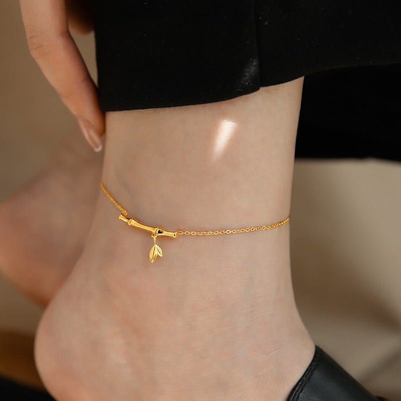18k gold rising step by step titanium steel bamboo anklet