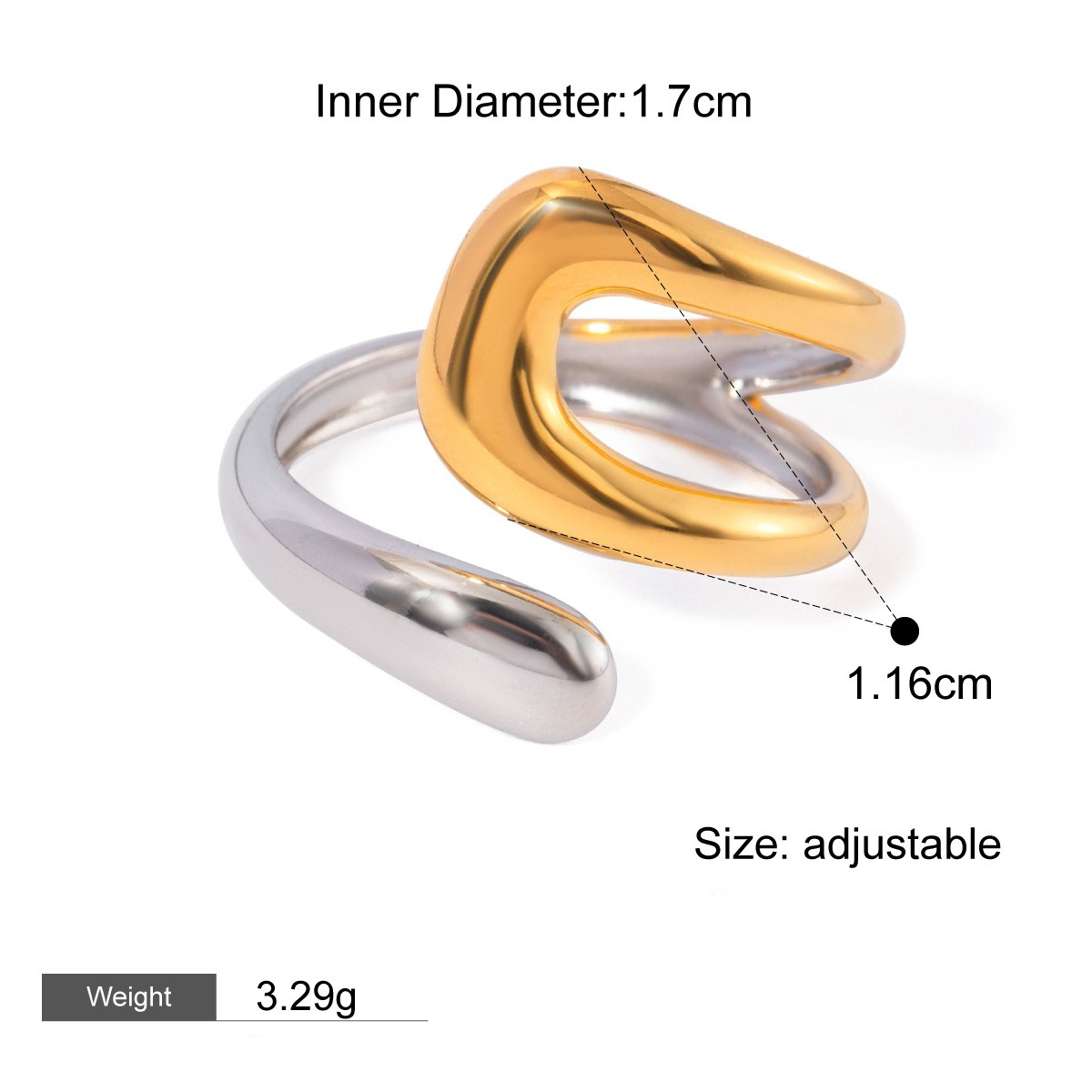 18K gold heart shape with gold and silver color matching design trendy personality necklace bracelet ring earrings set - Image 14