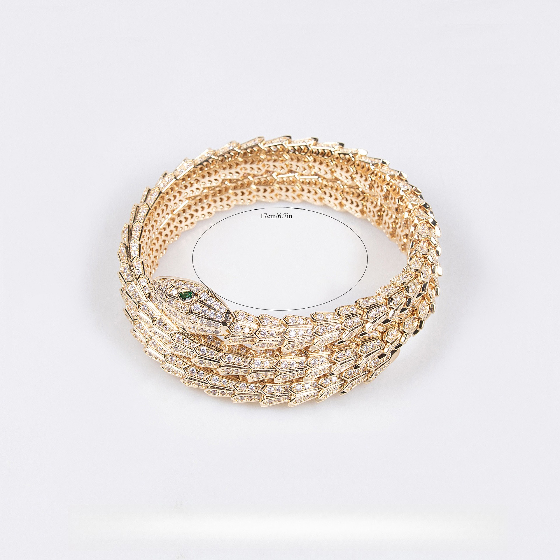 18K Gold Serpent Bangle Set with Cubic Gemstones