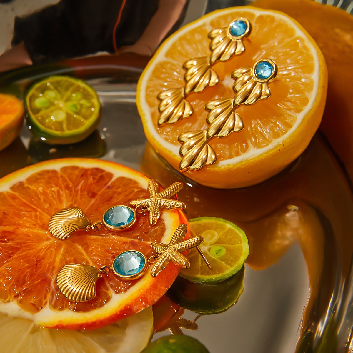 18K gold lightweight luxury earrings and rings - Image 11