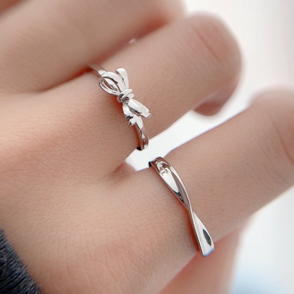 S925 silver heart knot entangled couple bowknot open ring - Image 4