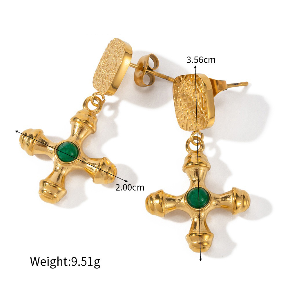 18K gold geometric/flower-shaped inlaid gemstone design light luxury noble earrings - Image 20
