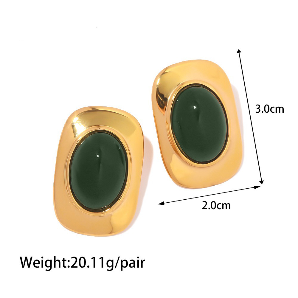 18K gold geometric/flower-shaped inlaid gemstone design light luxury noble earrings - Image 22