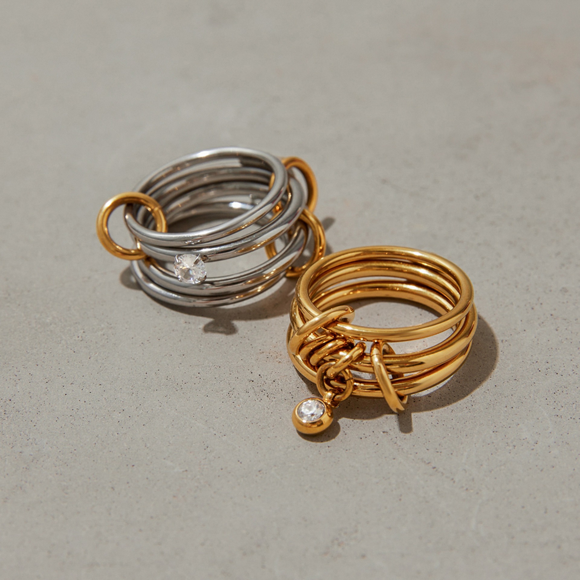 Zirconia studded multi-layered stackable titanium steel ring