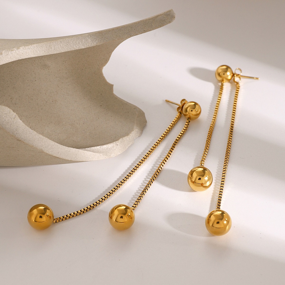 18K gold noble round beads with tassel design light luxury style earrings - Image 8