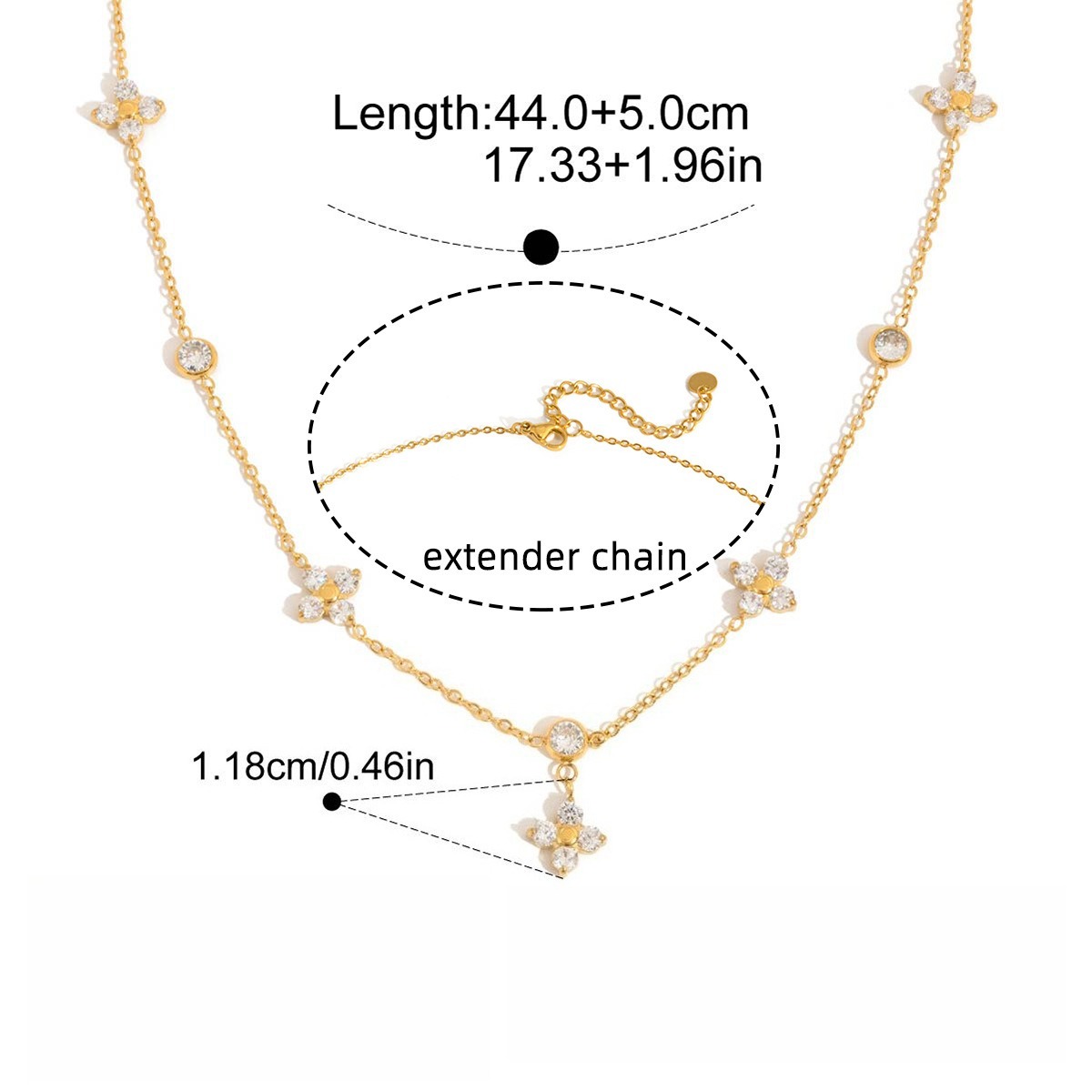18K gold zircon four-leaf clover necklace - Image 12