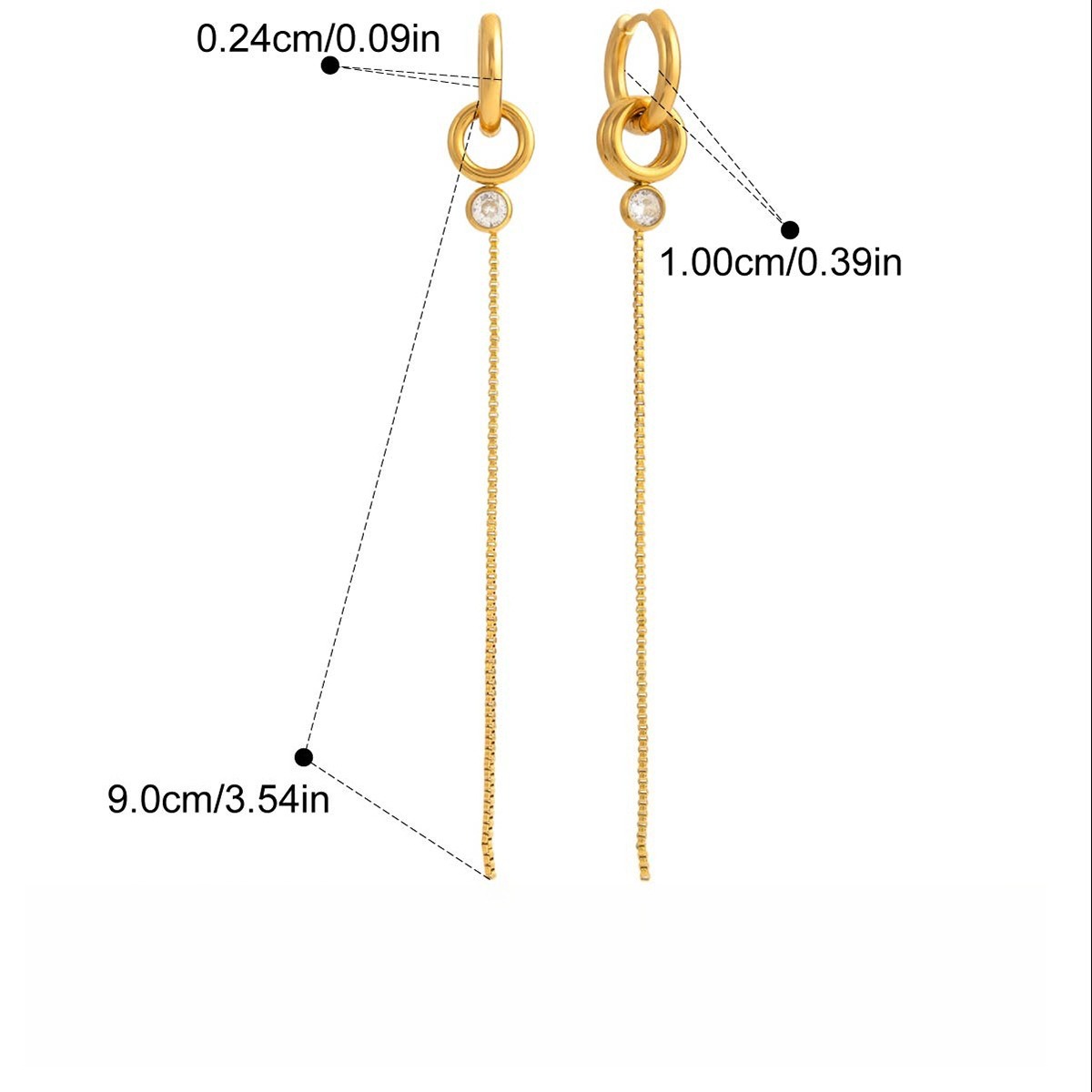 18K gold lightweight luxury tassel earrings with cubic zirconia. - Image 4