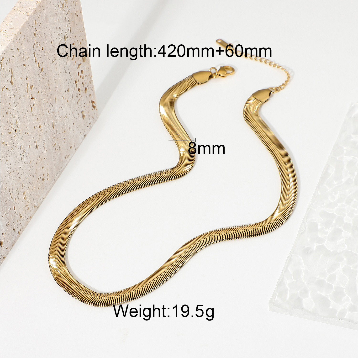 18K gold geometric inlaid gemstone with texture design classic fashion necklace - Image 17