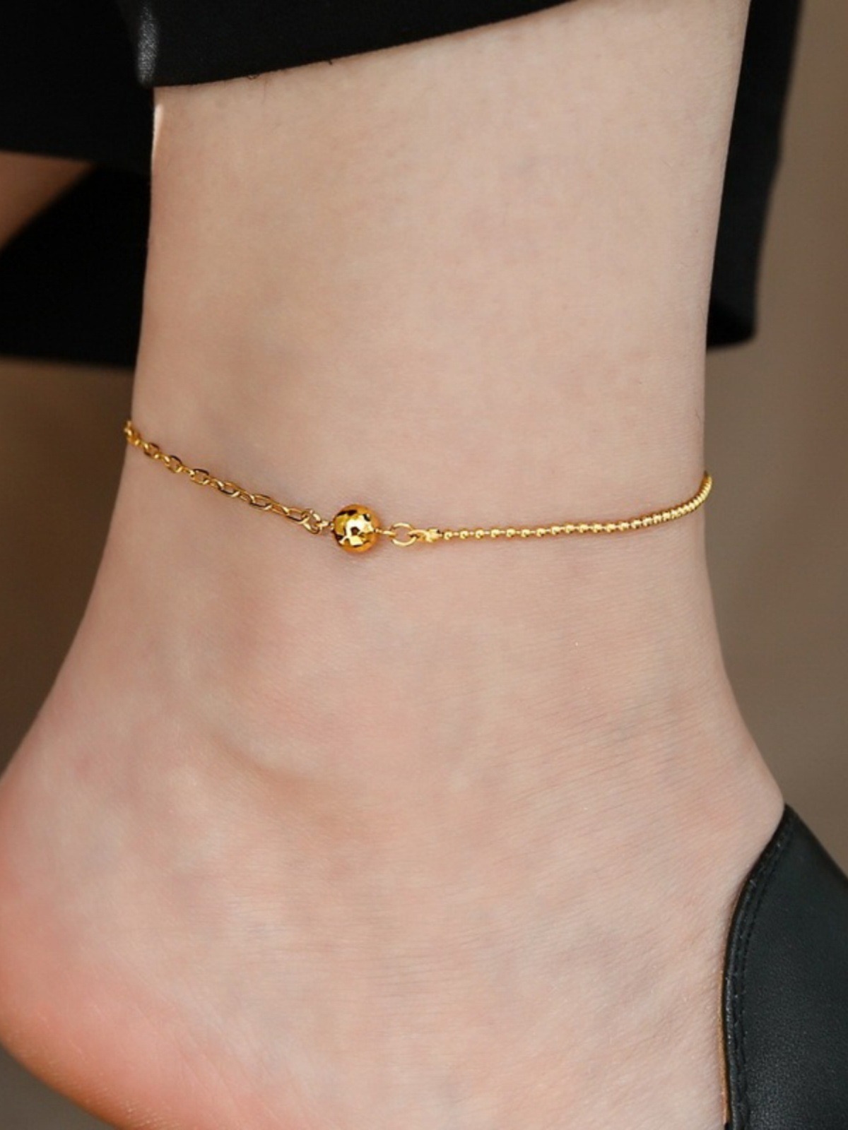 Light luxury laser bead splicing chain 18K gold anklet - Image 4