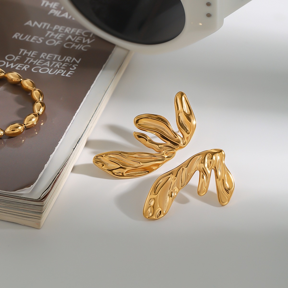 18K gold geometric wings design trendy personality earrings