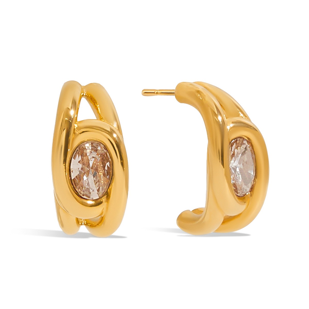18K gold C-shaped gemstone earrings with exquisite design - Image 11