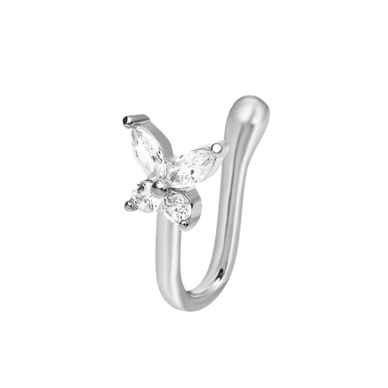 18K gold U-shaped nose ornament with butterfly inlaid gemstones, exquisite and noble design - Image 12
