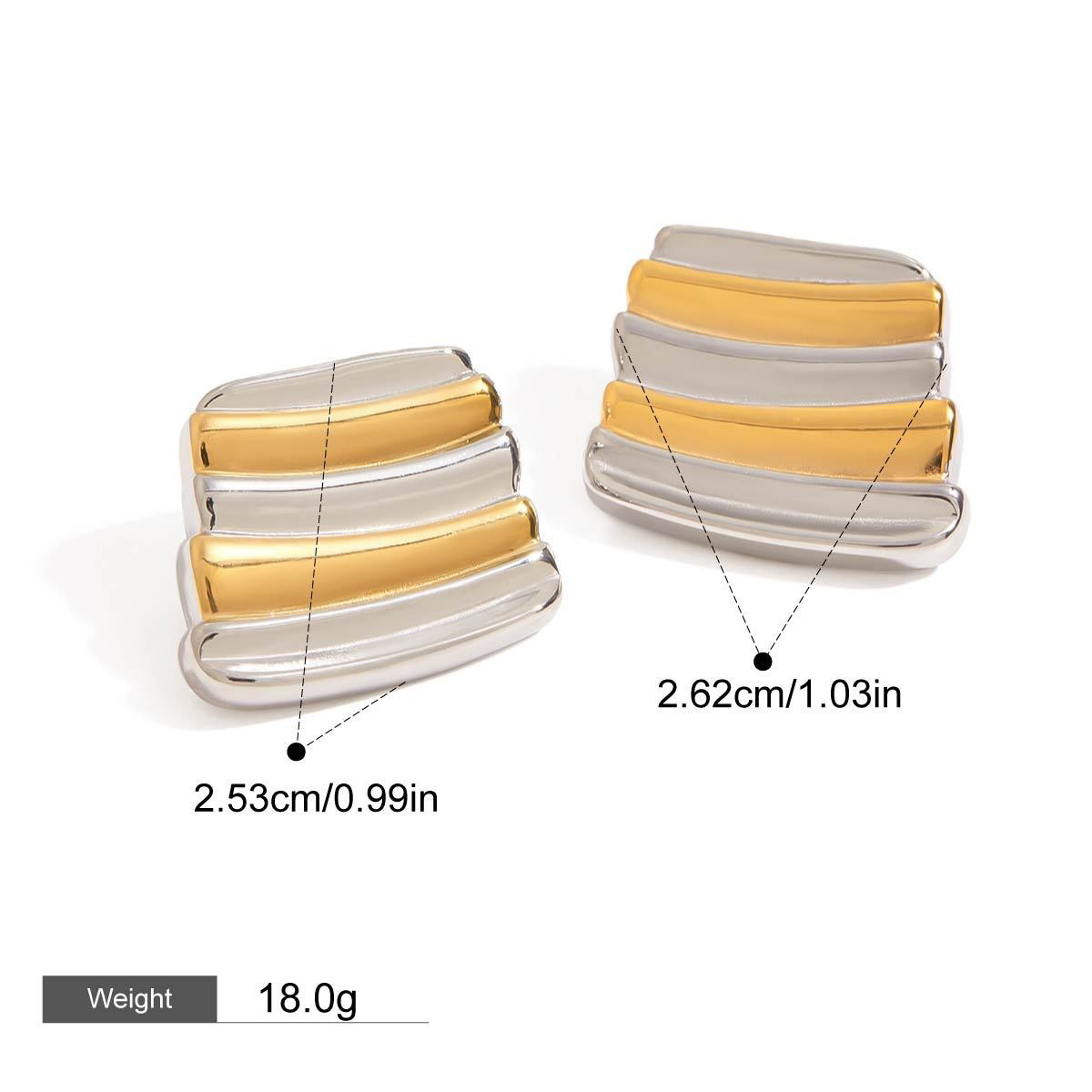 18K gold geometric trapezoidal design with gold and silver color matching, fashionable and personalized earrings - Image 6