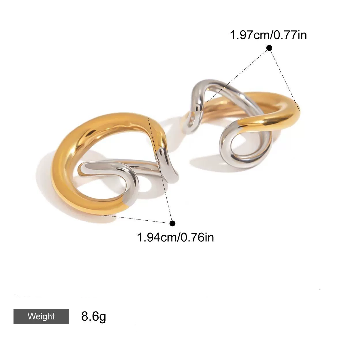 18K gold double C with chain tassel design trendy and noble earring ring set - Image 12