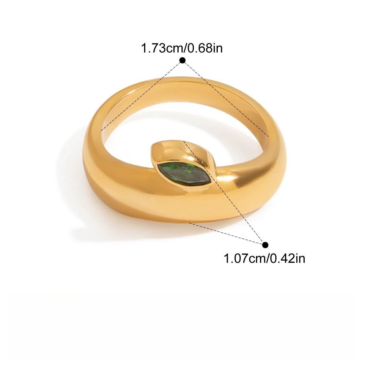 18K Gold Apple Zircon Titanium Steel Ring - Image 10