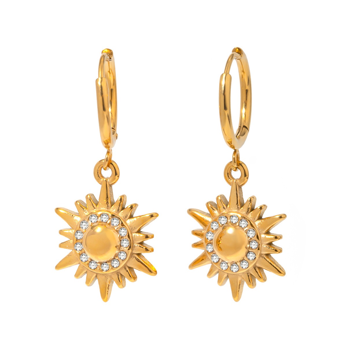 18k gold sun-shaped diamond-studded earrings with unique design - Image 7