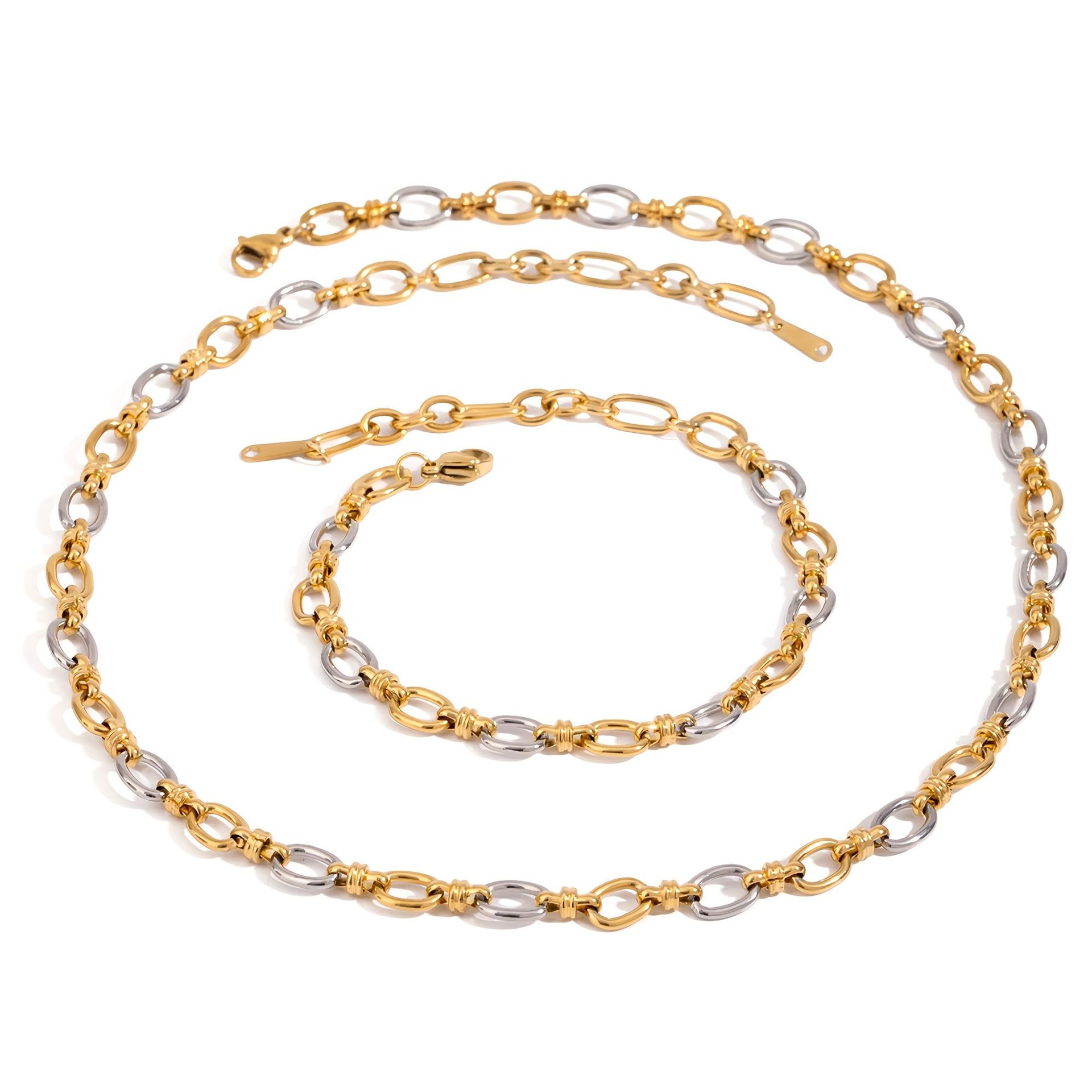 18K gold ring with gold and silver color matching design trendy personality necklace - Image 10