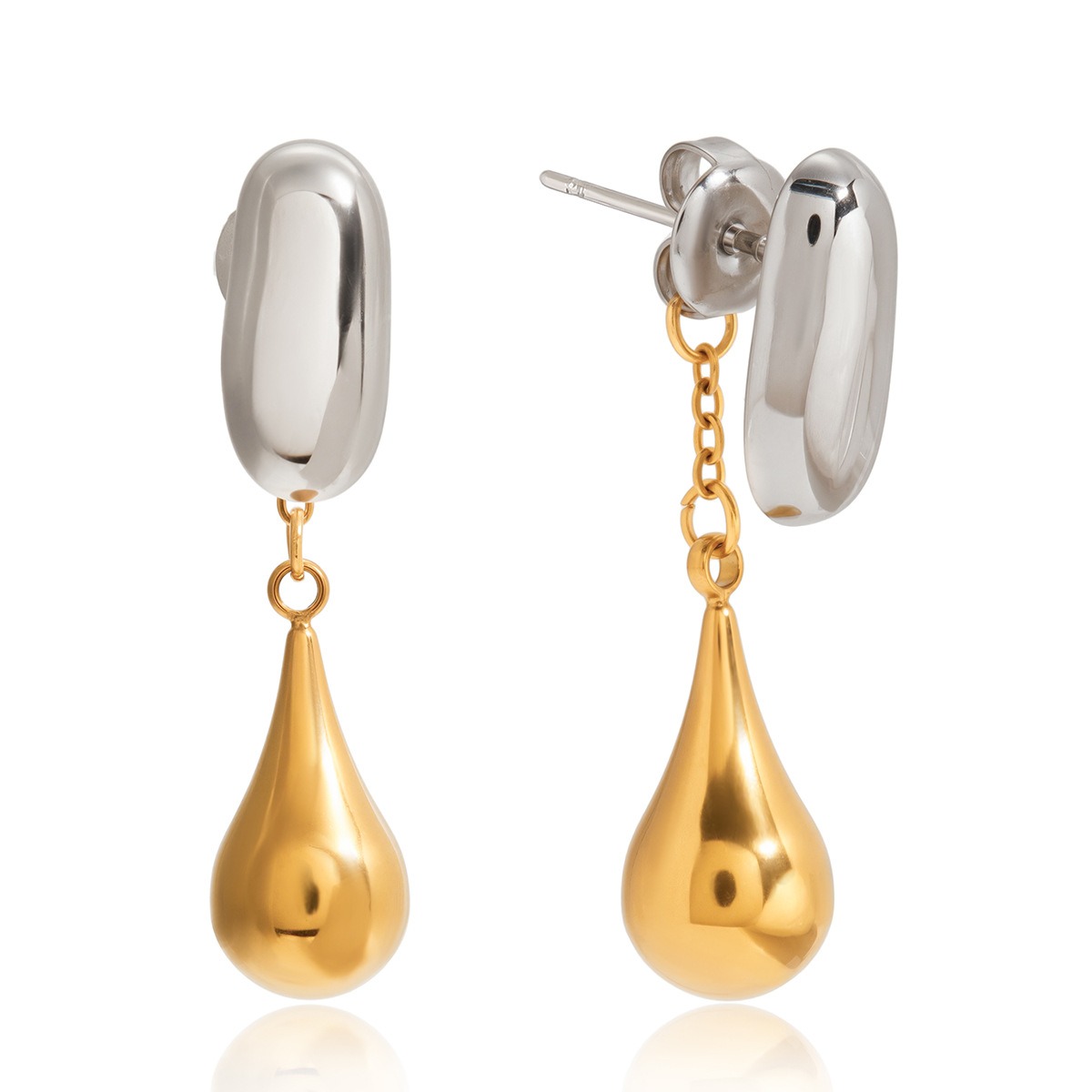 18K gold and S925 silver two-tone teardrop front and back stud earrings - Image 6