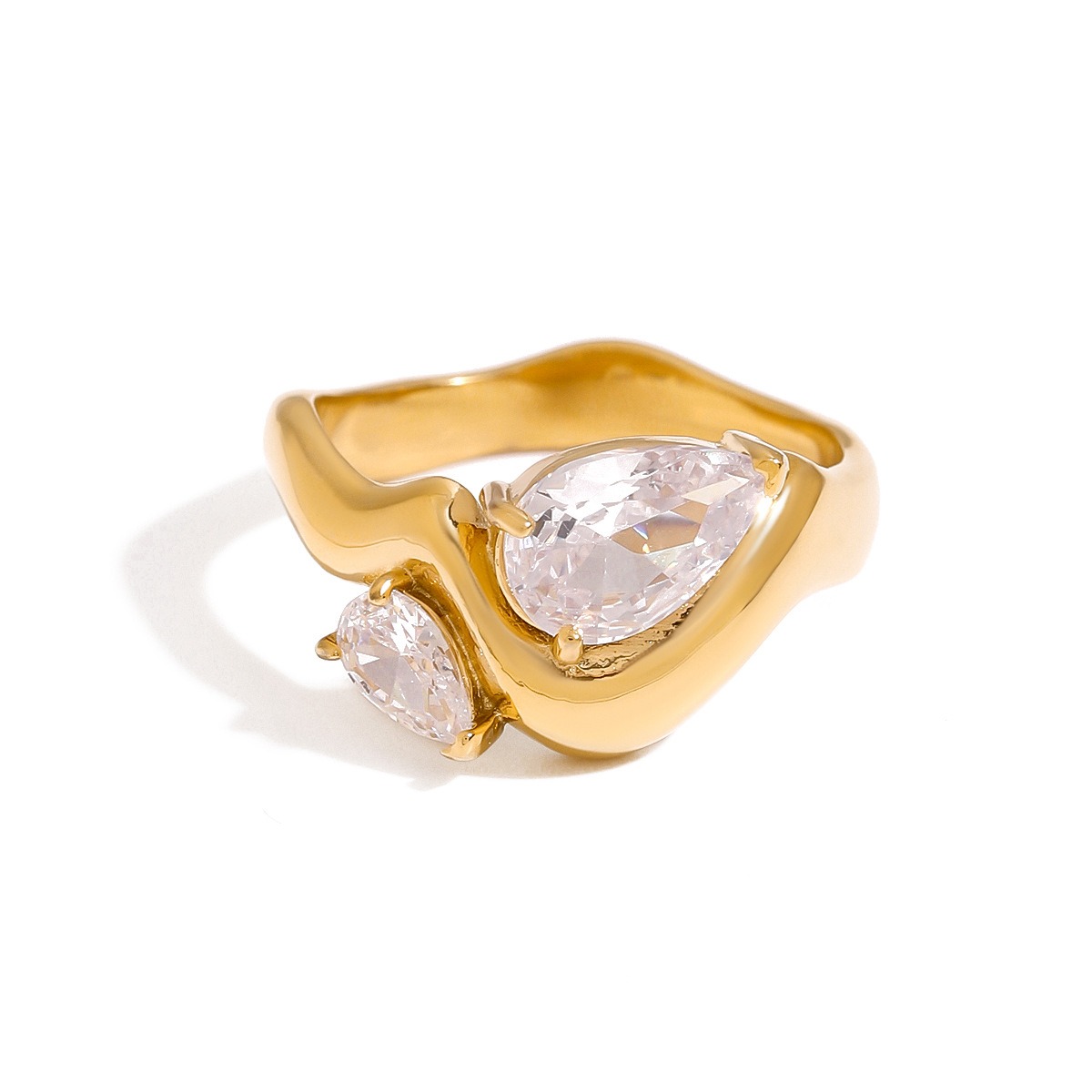 18K Gold Zircon Titanium Steel Ring