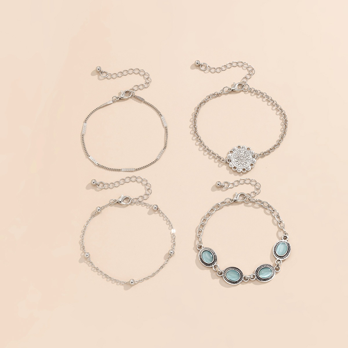 Ethnic style flower disc cat's eye gold retro bracelet - Image 8
