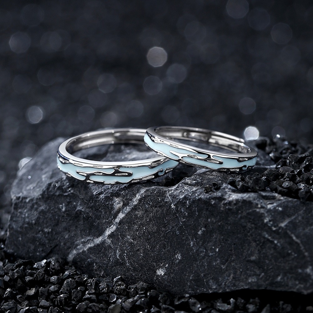S925 sterling silver Jiangnan Misty Rain fluorescent couple ring - Image 10