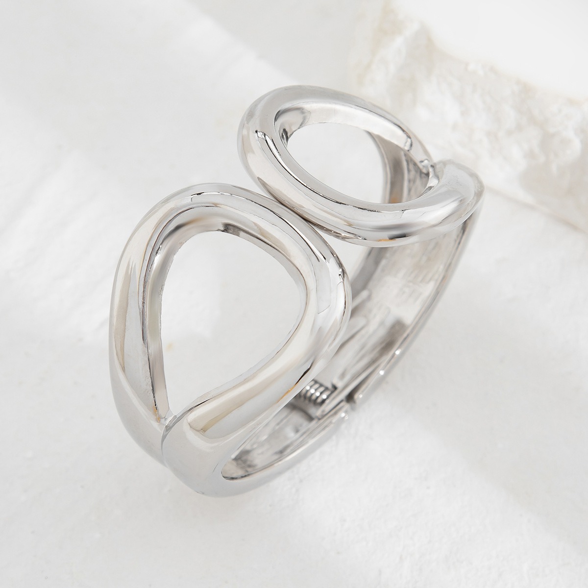Double Ring Hollow Spring Open Bracelet Punk Style Round Bead Pendant Stacking Bracelet - Image 7