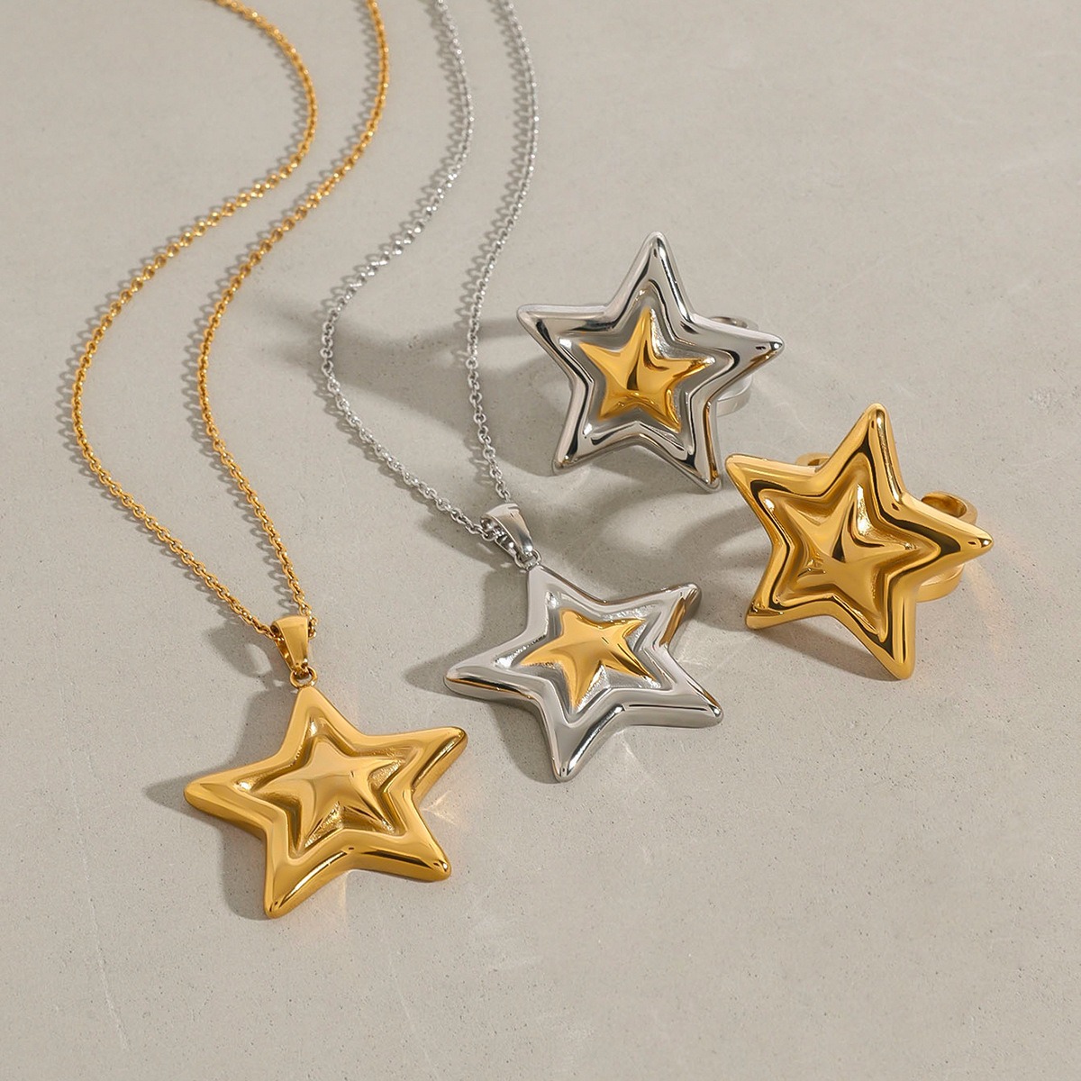 18K Gold Pentagram Design Exquisite Fashion Necklace Ring Set