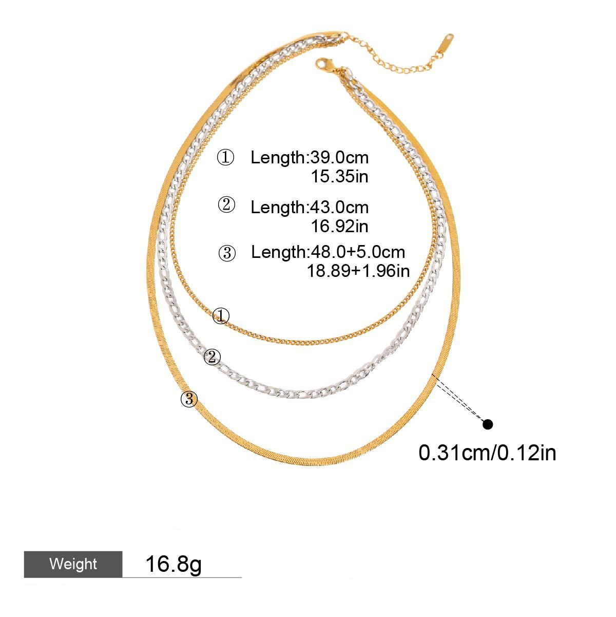 18K gold multi-layer chain with gold and silver color matching design simple personality necklace - Image 9