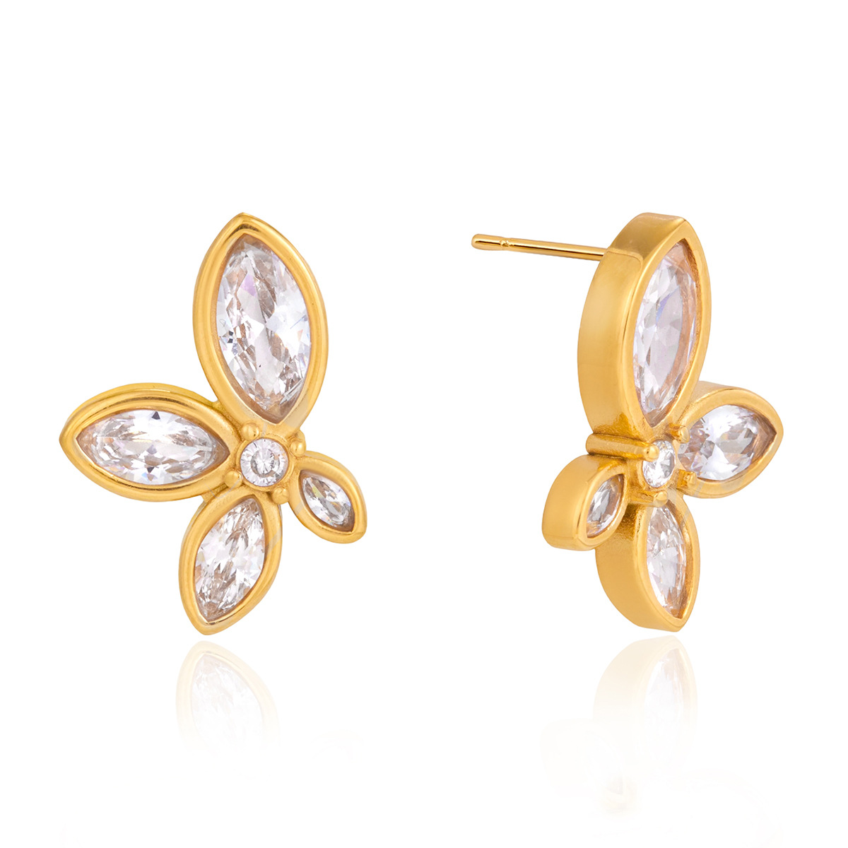 White Flower Zircon Stud Earrings