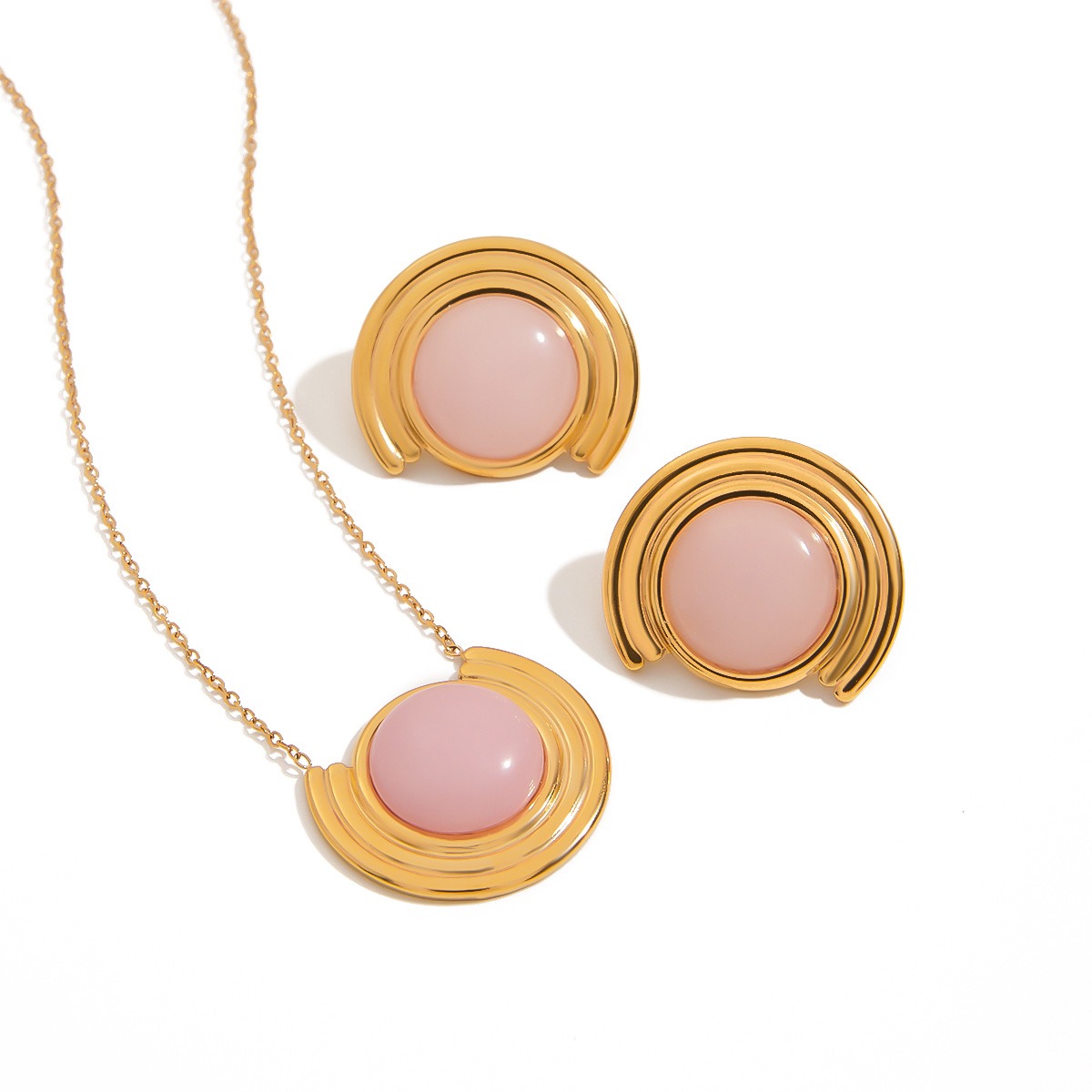 18K gold round shape with textured gemstone design light luxury noble necklace - Image 10