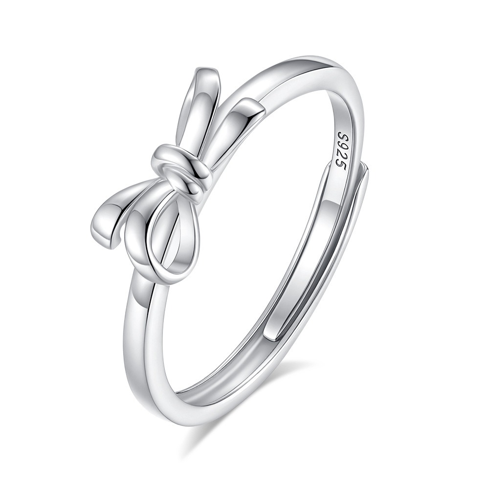 S925 silver heart knot entangled couple bowknot open ring - Image 9