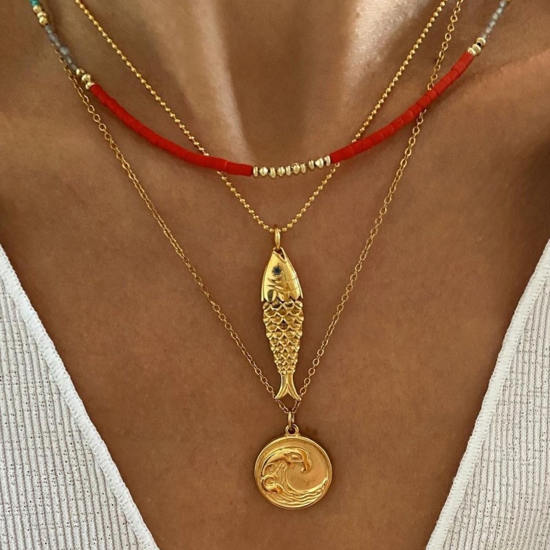 18K Goldfish Shape Design Exquisite Fashion Necklace Bracelet Set - Image 15