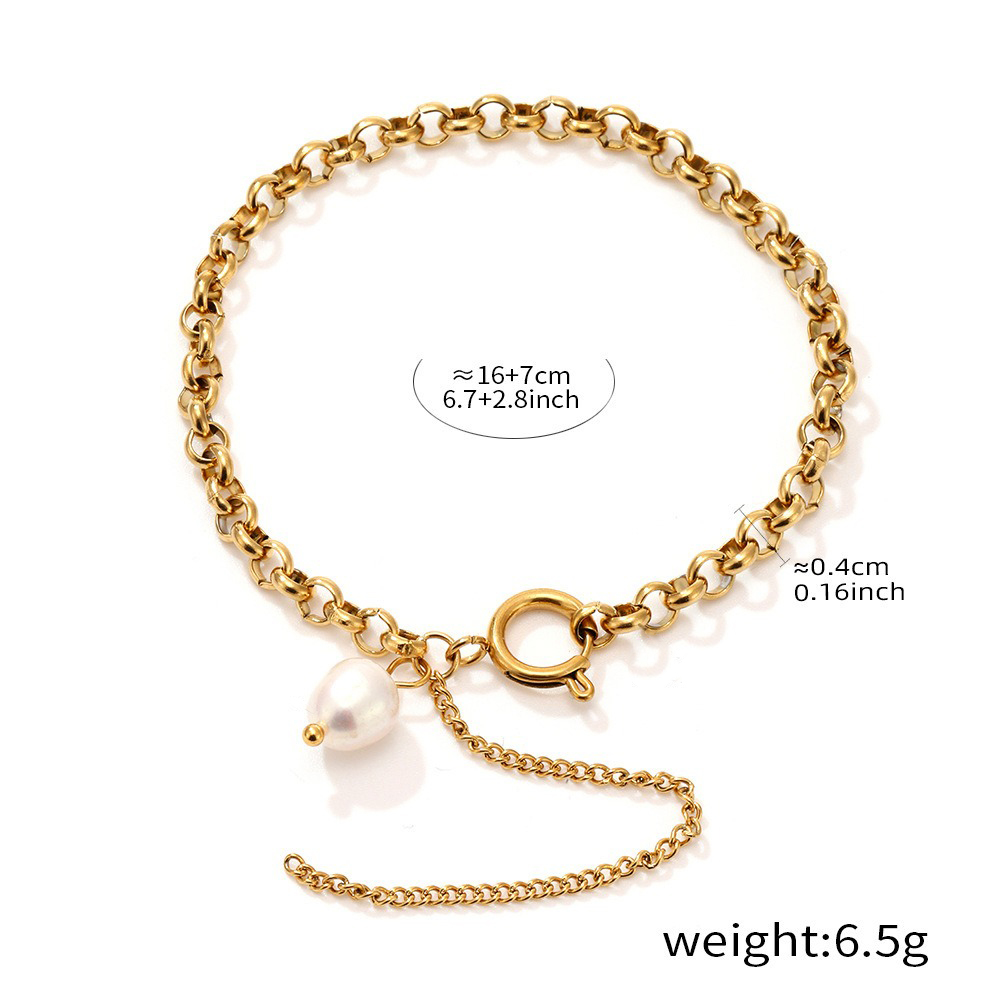 18K gold thick chain with pearl design high-end bracelet - Image 6