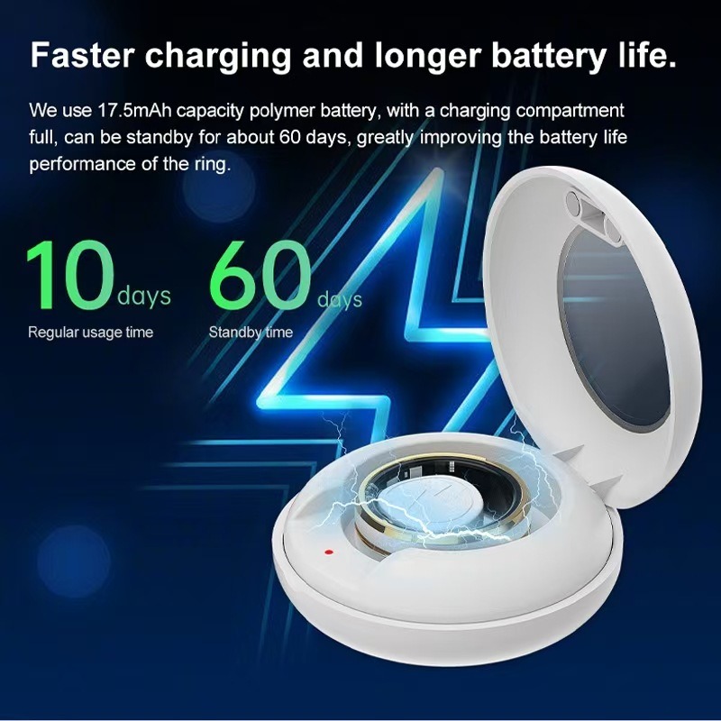 Smartring Heart Rate Health Monitoring Smart Ring for Men and Women (Black, High-Tech, Bluetooth, Waterproof)