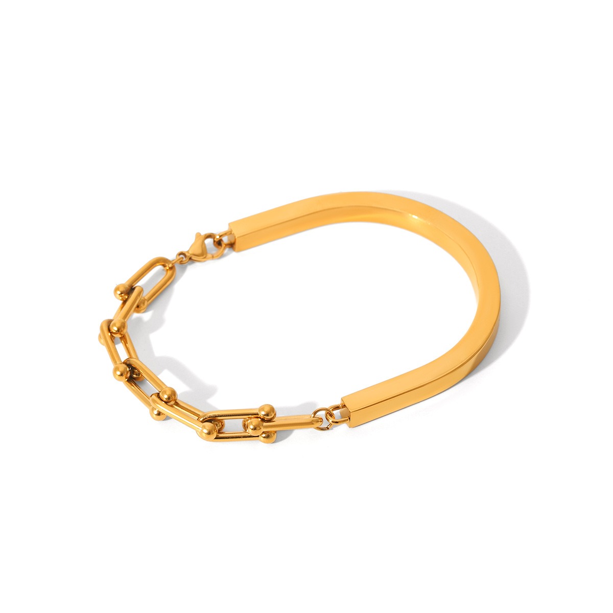 18K gold horseshoe buckle chain link U-shaped clasp bracelet - Image 4